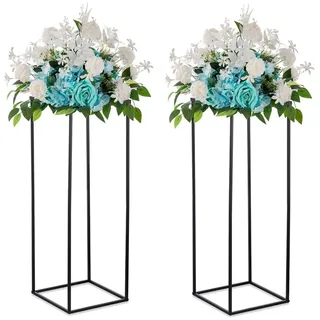 Inweder Schwarz Metall Blumenständer, 80 cm, mit Metallplatte, 2 Stück | Geometrische Metallsäule, Hohe Bodenvase für Hochzeit, Tischdekoration, Jahrestag, Party, Wohnzimmerdekoration