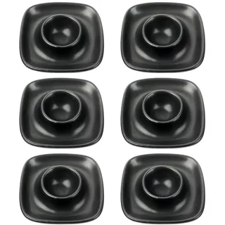 Schramm® 6 Stück Eierbecher Porzellan weiß oder schwarz quadratisch 9,5 x 9,5cm wählbar in 3 verschieden Farben Eierhalter mit Ablage Eierständer, Farbe:schwarz