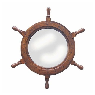 Linoows Dekoobjekt Steuerrad Spiegel, Maritimer Spiegel als Steuerrad, Hand gefertigter maritimer Wandspiegel braun
