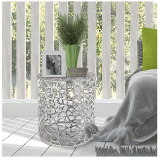 Casamia Beistelltisch Beistelltisch Metall Dekotisch ø 40 x 46 cm rund Agadir silber o. gold Aluminium Korallen-Design silberfarben