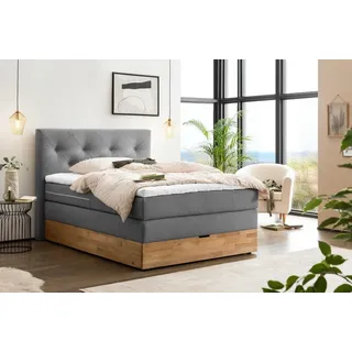 Belanoti Boxspringbett Marbo (Boxspringbett 140x200 mit Bettkasten, 7-Zonen Taschenfederkern Matratze inklusive Visco Topper), Bett 140x200 Eiche in der Farbe Anthrazit H2/H3 Polsterbett grau