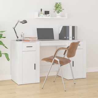 Schreibtisch mit Stauraum Weiß Holzwerkstoff