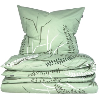 Renforcé Bettwäsche Set Annic in kuschelweicher Baumwoll-Qualität, Farbe:Lindgrün, Größe:135 x 200 cm + 80 x 80 cm