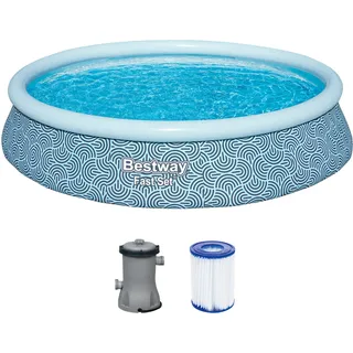 BESTWAY Fast Set Aufstellpool ⌀ 396 x 84 cm Grafisches Liniendesign inkl. Filterpumpe
