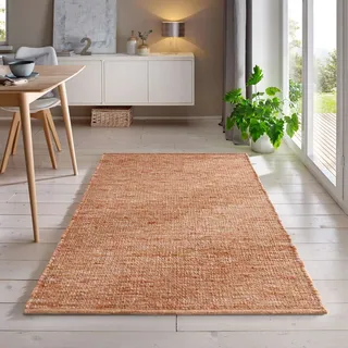 Handweb-Teppich aus Schurwolle in Skandinavischem Landhaus Design in vielen aktuellen Farben für Wohnzimmer, Esszimmer, Schlafzimmer, Flur, auch als Läufer beidseitig verwendbar terracotta 160x230 cm