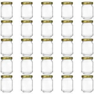 hocz 100x Mini Marmeladengläser 100 ml | mit Deckel Gold TO 48 | kleine Einmachgläser mit Schraubdeckel zum befüllen | Schraubgläser, Sturzgläser Set | leere Gläser für Marmelade | 100 Stück