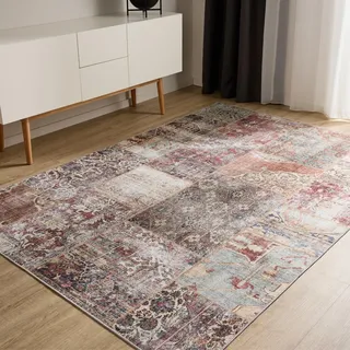 benuta Basic Waschbarer Teppich George - Multicolor/Braun, 200x300 cm - Kunstfaser - Rechteckig & im Style: Vintage, Ethno-Style, Shabby Chic - Pflegeleicht für Wohnzimmer Schlafzimmer