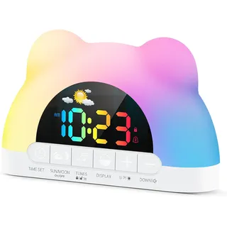 Kinderwecker Digital mit RGB Nachtlicht, Dual Alarm, Schlaftrainer, 10 Sounds