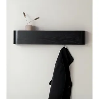 Kazai. Wandgarderobe 'Toke' | Moderne Design-Garderobe mit verdeckten Wandhaken | Garderobenpaneel aus Massivem Echtholz-Furnier | Eiche, schwarz