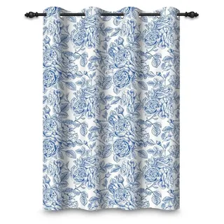 Elzusha – Verdunkelungsgardine mit Blumenmuster – Blaue Rosen – 135x245 cm