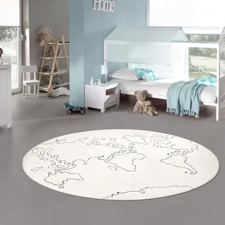 Teppich-Traum Kinderteppich Weltkarte Creme Rund Ø 120 cm