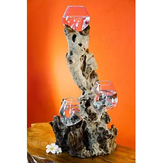 Kinaree Geschmolzenes Glas auf Wurzelholz - Glasschale auf Wurzel - Teak Holz mit Glasvase oder Schale (3 Gläser ca. 40-60x30x30 cm)