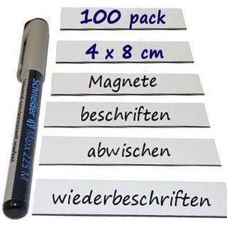 100 Magnetschilder zum beschriften Magnetstreifen - 4 x 8cm - in WEIß - Magnet-Etiketten beschreibbar/abwischbar für Lager Werkstatt Kühlschrank Whiteboard Regale - flexible Kennzeichnung