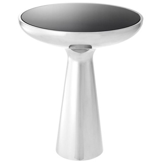 Casa Padrino Luxus Beistelltisch Silber / Schwarz Ø 50 x H. 60 cm - Runder Edelstahl Tisch mit Glasplatte