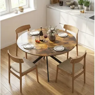 Runder Esstisch Holz Rustic Brown Mit Schwarzen Stahlbeinen, Ø120x75 Cm, Für 4 Personen