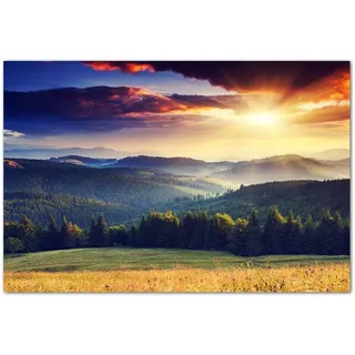 Augenblicke Wandbilder 120x80cm - Fotodruck auf Leinwand und Rahmen Landschaft Berge Wald Sonnenuntergang - Leinwandbild auf Keilrahmen modern stilvoll - Bilder und Dekoration