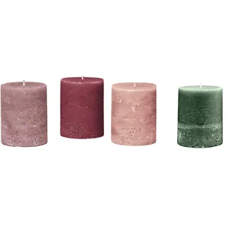 Loberon Kerze 4er Set Virrans, Handgearbeitete Echtwachskerzen, Durchgefärbt, Lange Brenndauer, Adventskerzen, Adventskranz, Stumpenkerzen, Paraffinwachs, bunt