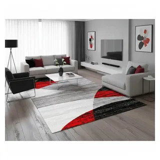 Vimoda Läufer Wohnzimmer Teppich Kurzflor, geometrisches Look, Rechteckig, Höhe: 5 mm, Läufer Moderner Meliert Muster für Küche und Schlafzimmer rot|schwarz 240 cm x 340 cm x 5 mm