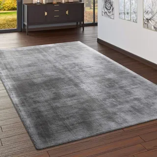 Paco Home Teppich Handgefertigt Hochwertig 100% Viskose Vintage Optisch Meliert In Grau, Grösse:80x150 cm