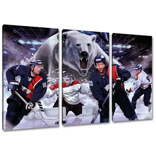 Berlin Eishockey, Fan Artikel Leinwandbild 3Teiler Gesamtmaß 120x80cm, Auf Holzrahmen gespannt, Kein Poster oder billig Plakat, Must Have für echte Fans