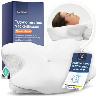 CALMONT Nackenstützkissen Memory Foam Kissen, Orthopädisches Kissen, Ergonomisches Kissen, Füllung: Gel-Memory Schaum weiß