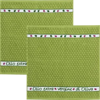 Kracht Frottier-Geschirrtuch "Olio extra" 2er-Pack Baumwolle grün Größe 50x50 cm
