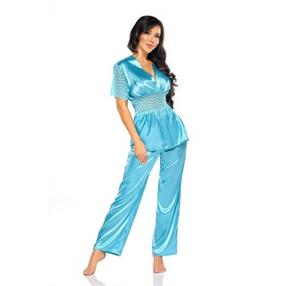 Beauty Night Fashion Negligé Pyjama-Set Missy türkis aus Satin Top mit kurzen (2-tlg) blau S/M