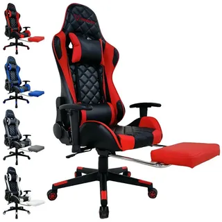 Seven Comfort Gaming-Stuhl Gaming Stuhl mit Fußstütze (Professioneller Gamingstuhl), Mit Kopfstütze und Lendenwirbelstütze, mit einziehbaren Fußstütze rot