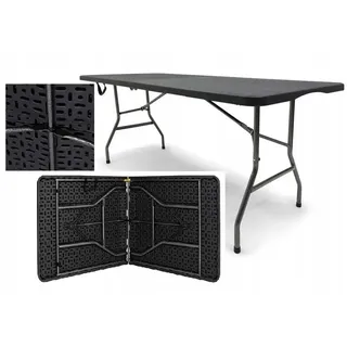 BDW Klapptisch - Schwarz - Eckig - mit Metallbeinen und Kunststoffplatte - für Garten Camping Grill Balkon Buffet Catering - Klappbar - Koffer-Tisch mit Tragegriff - Platzsparend - 240 x 75 cm