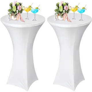 AMFUN 2er-Set Stretch Stehtisch Hussen, Stehtisch Hussen, Verstärkung im Fußbereich, Quadrat Ecken Stehtischhussen für Bar, Hochzeit, Cocktail-Party, Bankett, Stretch(80×110cm, Weiß )