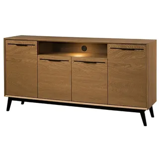 99rooms Kommode Lindau (Sideboard, Highboard), Modern Design, mit LED-Beleuchtung, Soft-Close, aus Massivholz