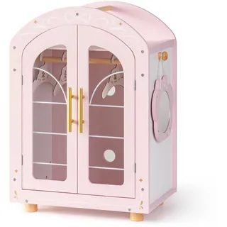 ROBUD Puppenschrank Holz mit Spiegel, Puppenmöbel Puppen Kleiderschrank für 43-45 cm Puppen, Puppenhaus Möbel mit Kleiderstange & Regalen, Puppenkleiderschrank Puppenzubehör für Mädchen ab 3 Jahren