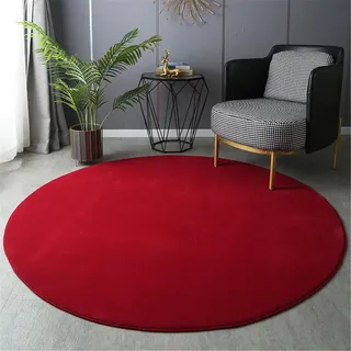Highdi Wohnzimmer Teppich Rund 60/80/100/120cm, Einfarbig Flauschig Kurzflor Teppich Modern rutschfest Runder Teppich Weich Teppiche für Kinderzimmer Schlafzimmer (60cm,Rot)