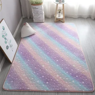 XMwike Teppich, leuchtet im Dunkeln, geeignet für Wohnzimmer und Schlafzimmer, moderner Teppich für den Innenbereich, für Kinderzimmer, Heimdekoration, Regenbogenstern, 200 x 100 cm