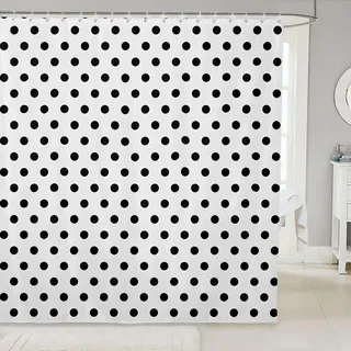 Polka Dot Duschvorhang Set,Weiße schwarze Punkte Geometrisch Badezimmer Vorhang, Kinder Teens Erwachsener Moderner einfacher Kunststil Wasserdichte Vorhänge Badezimmer Dekor mit 12 Haken,180cmx200cm