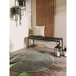 benuta Nest Teppich Cleo - Beige/Blau 120 cm rund - Kunstfaser - Outdoor geeignet - rund & im Style: Geometrisch, Zickzack, Boho-Style - Pflegeleicht für Wohnzimmer Schlafzimmer