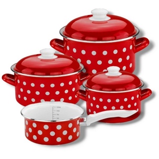 bemus Topf-Set "Red Dots" - Rot- Email, Stahl Emaille (7-tlg), 7-tlg., (Induktion), crafted in Germany