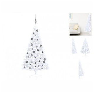 vidaXL Künstlicher Weihnachtsbaum Künstlicher Halber Weihnachtsbaum mit LEDs Kugeln Weiß 150 cm weiß