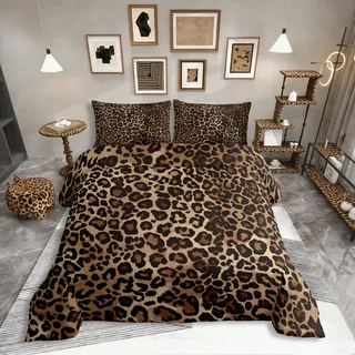 Homewish Braun Bettwäsche Simuliertes Leopardenmuster 155x220cm Geparden Bettwäsche-Set für Kinder Jungen Mädchen Erwachsene,Bauernhaus Tiere Leoparden Druck Bettbezug Zimmerdekor 2-Teilig Mikrofaser