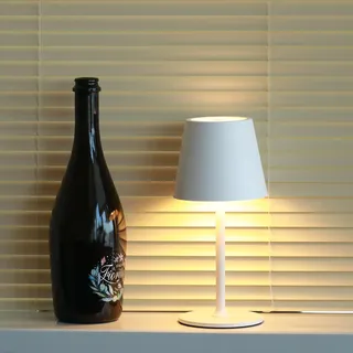 DEELUX LED Tischlampe Kabellos Dimmbar, Akku Nachttischlampe 24cm Weiß | Nachttischlampe Touch,IP44 Wasserdicht USB-C Nachttischleuchte für Restaurant,2700K/3600/5000K,Schlafzimmer, Büro,Garten