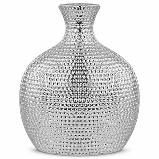 Torre & Tagus Flaschenvase aus gehämmertem Keramik, hoch, silberfarben