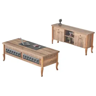 JVmoebel Büromöbel-Set Klassischer Bürotisch in Braun mit integriertem Sideboard und Stauraum, (Bürotisch, Sideboard), Made in Europe braun