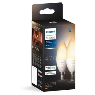 Philips LED-Leuchtmittel Philips Hue LED E14 White Ambiance Kerze 2 x 470 lm 2er Pack