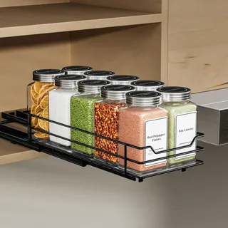 ZDDLOINP Ausziehbares Gewürzregal Für Schrank, Gewürzregal Schwarz, Gewürz Organizer Ausziehbar, Schrank Organizer Platzsparend, Schrank Organizer Küche