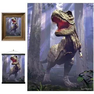 3D LiveLife Linsenförmige Wandkunst Drucke - T-Rex-Szene von Deluxebase. Ungerahmtes 3D Dinosaurier Poster. Perfekter Wandfüller. Original kunstwerk lizenziert von bekannt künstler, David Penfound