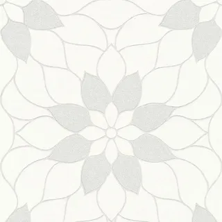 Bricoflor Mosaik Tapete Floral Moderne Vlies Mustertapete Weiß Grau mit Silber Glitzer Effekt Blumen Vliestapete Ideal für Badezimmer und Schlafzimmer