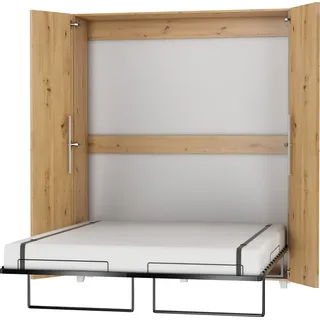 BIM Furniture Wandbett Schrankbett Teddy 160x200 cm Bettschrank, Vertikal Wandklappbett, Schrank mit integriertem Klappbett, Funktionsbett inkl. Lattenrost (Artisan Eiche)