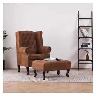 vidaXL Chesterfield-Sessel Kunstleder 78 x 108 x 67 cm Braun mit Hocker