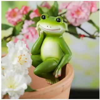 MARELIDA Tierfigur Blumentopfhänger Frosch Dekofigur als Topfhänger Gartenfigur H: 10cm (1 St) grün