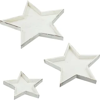 3er Set „Stern“ Dekoteller in 3 Größen weiß antik Adventsteller Weihnachtsteller